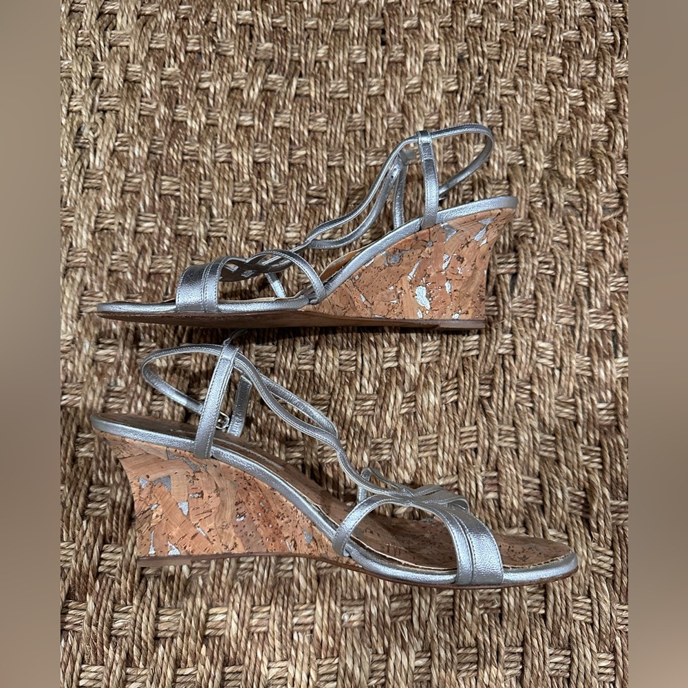 Manolo Blahnik- 3” Silver Wedge Sandals